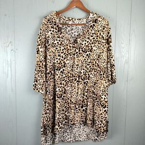 Ekouaer Blouse Womens XXl 2XL Leopard Sleep Shirt Cotton Pintuck Pullover Lounge